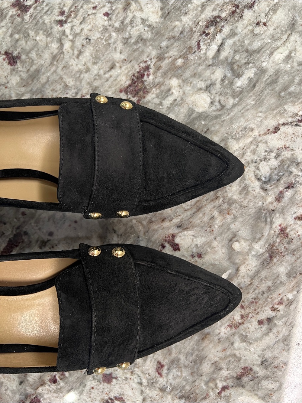 Enzo Angiolini Black Suede Pointed Loafers with Gold Studs - Picture 6 of 7